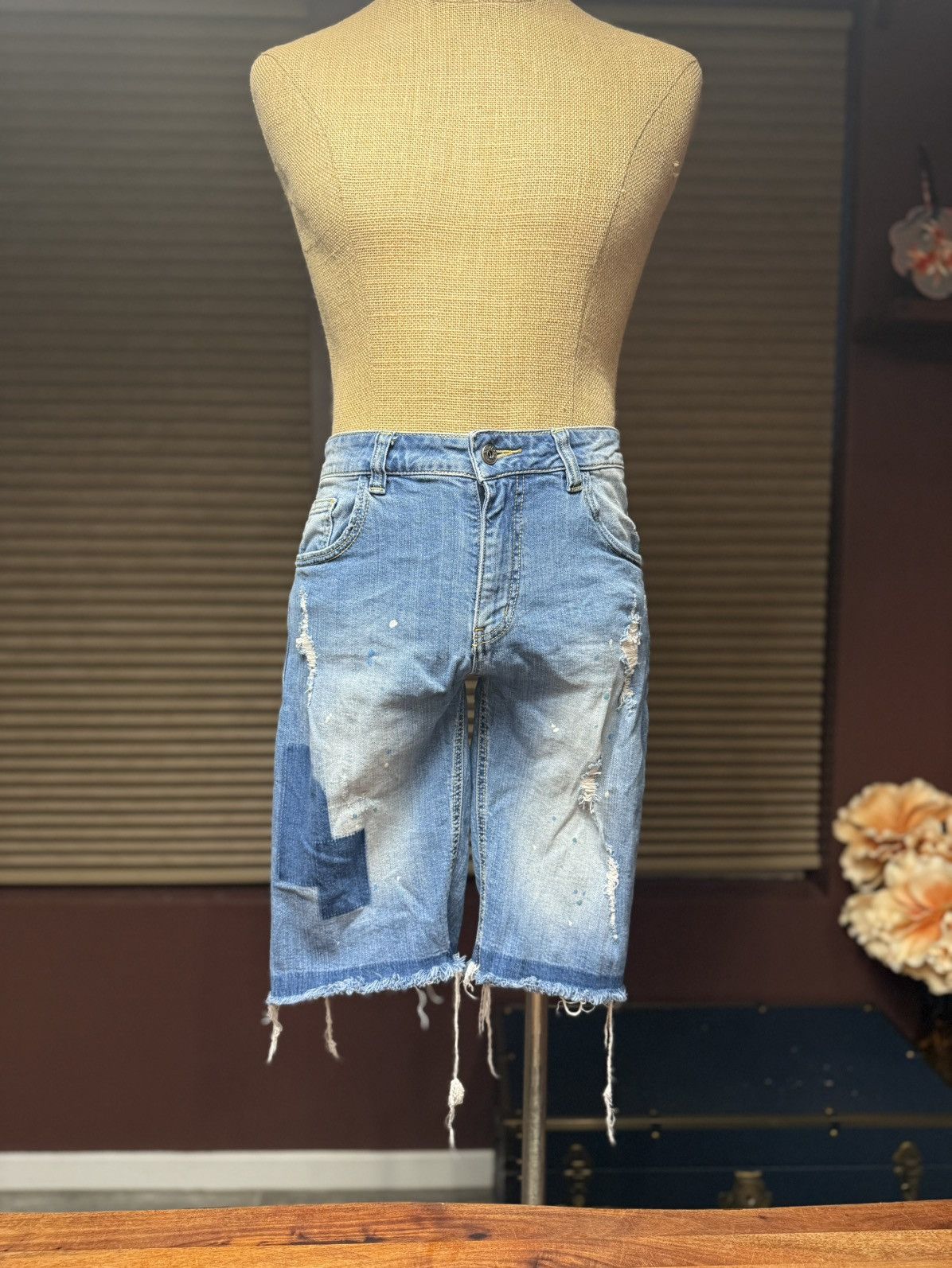 Other Distressed Patchwork Denim Shorts – Grunge Street Style Size US 29 - 1 Thumbnail