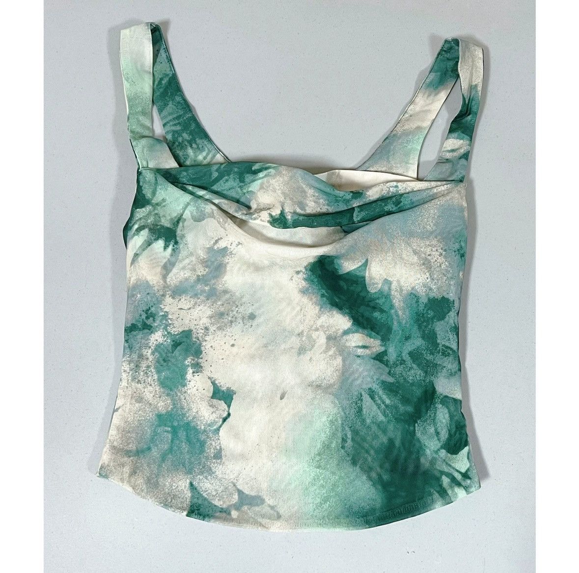 Vintage Green Tie Dye Floral Mesh Tank Crop Top Shirt Blouse XS ✨ Size XS / US 0-2 / IT 36-38 - 3 Thumbnail