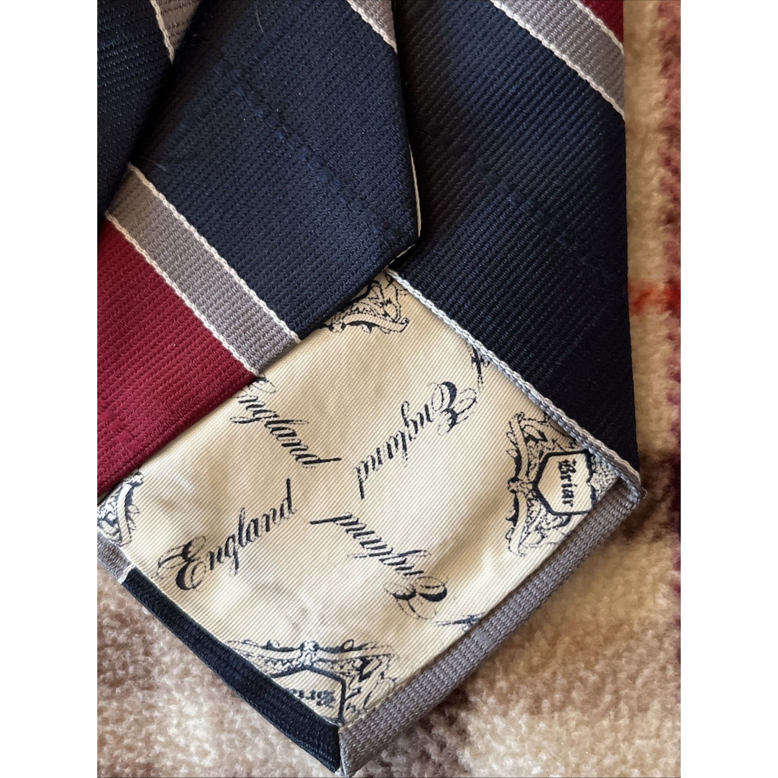 Other Vintage Pride of England Tie Striped Burgundy Poly Necktie Size ONE SIZE - 8 Thumbnail