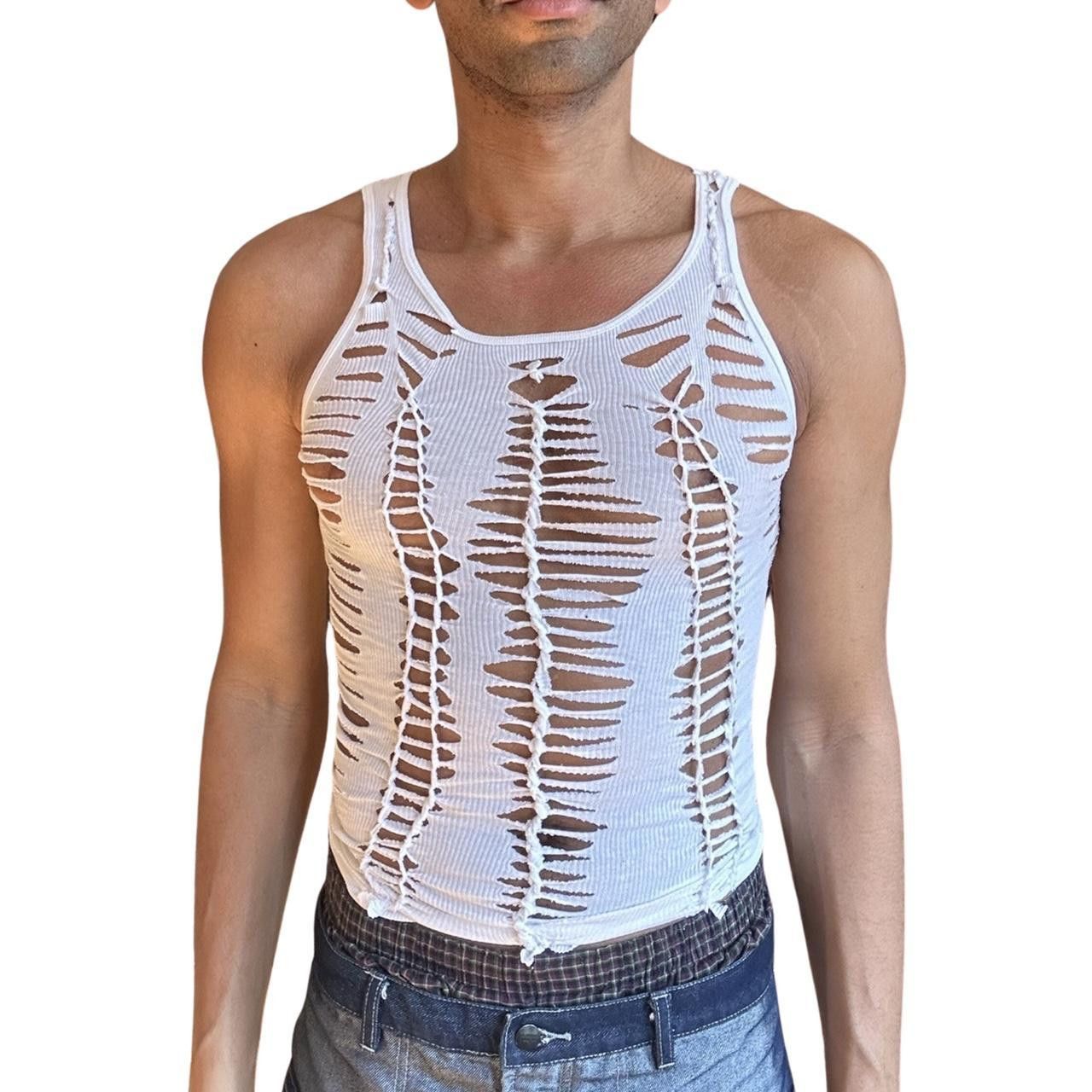 Hanes HANES 'SLASHES" WHITE BRAIDED FESTIVAL TANK TOP_ MEDIUM Size US M / EU 48-50 / 2 - 1 Thumbnail