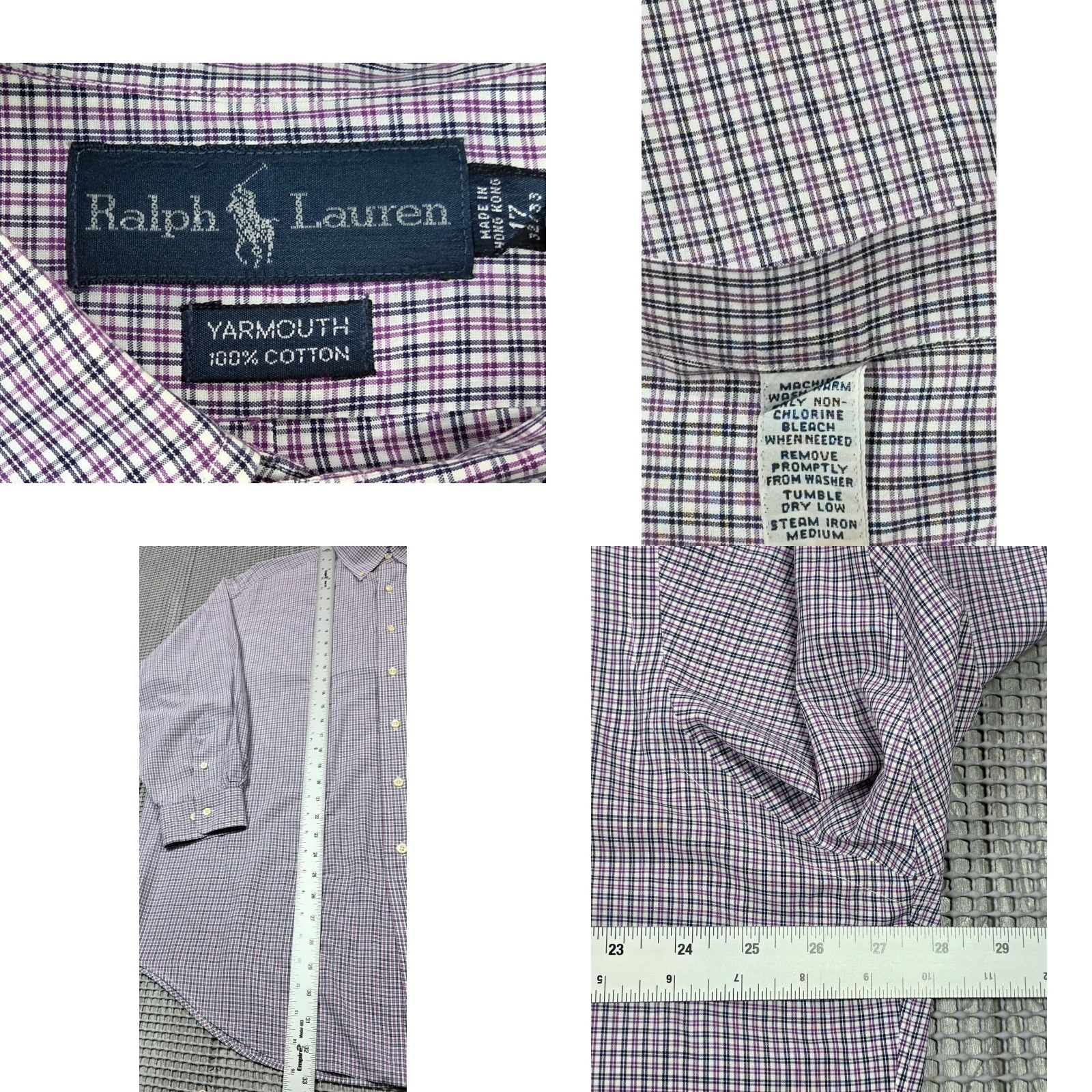 Polo Ralph Lauren VINTAGE Polo Ralph Lauren Blaire Shirt Long Sleeve Button-Up Plaid Yarmouth 90s 17-32/33 Purple White Mens Regular OCBD Ox ford Cloth Size US XL / EU 56 / 4 - 8 Thumbnail