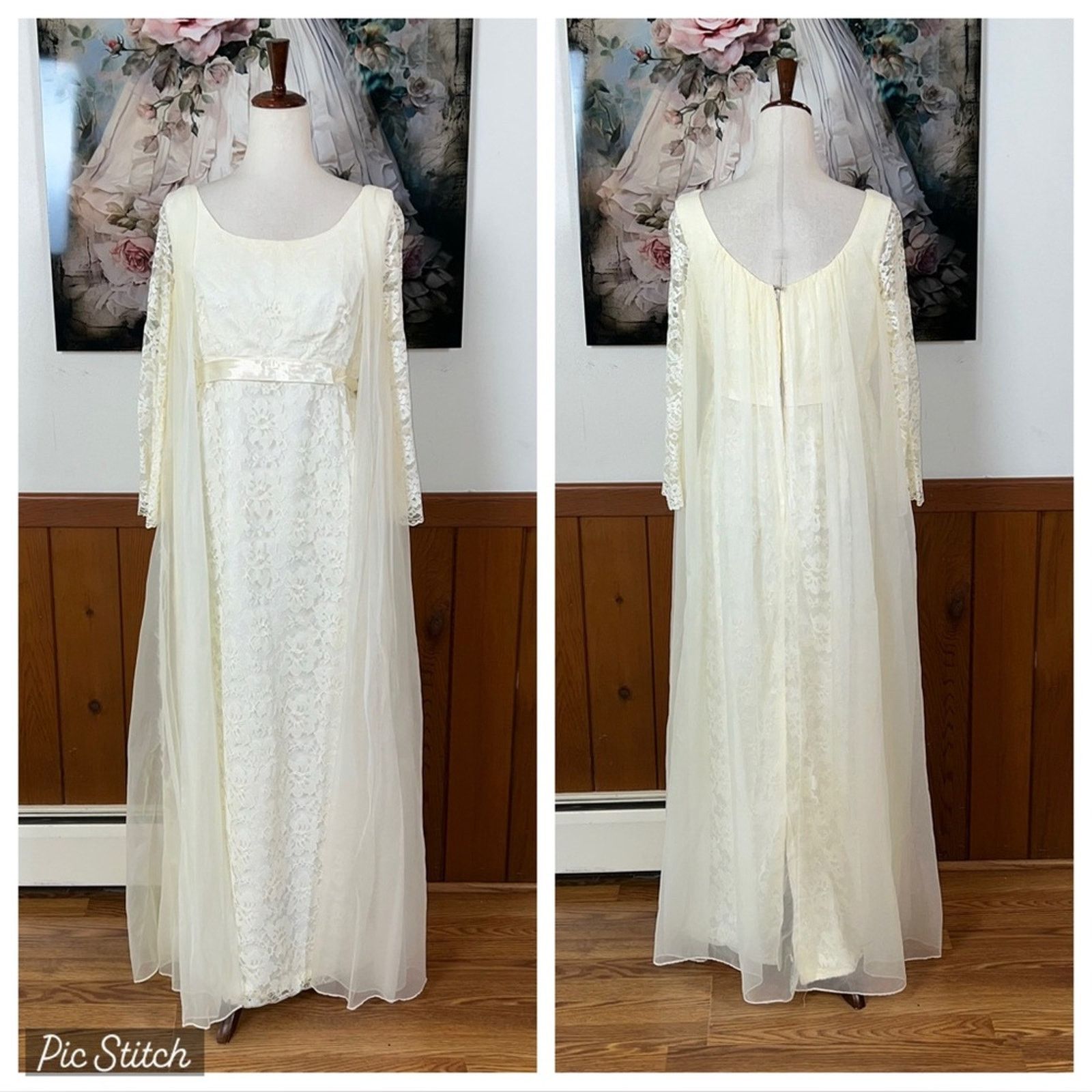 Vintage Beautiful Ethereal Union Made Chiffon & Lace Wedding Gown! Size XL / US 12-14 / IT 48-50 - 1 Thumbnail