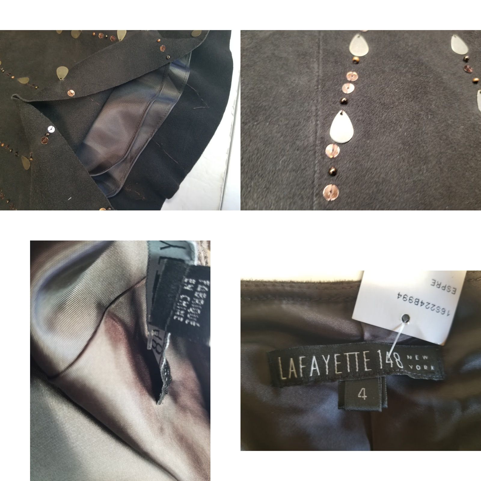 Vintage NWT VTG Lafayette 148 New York 100% Suede Brown Beaded Mirror Embellished Knee Length A-Line Skirt Size 4 Women Brown Suede Beaded Knockout? Size 27" / US 4 / IT 40 - 8 Thumbnail