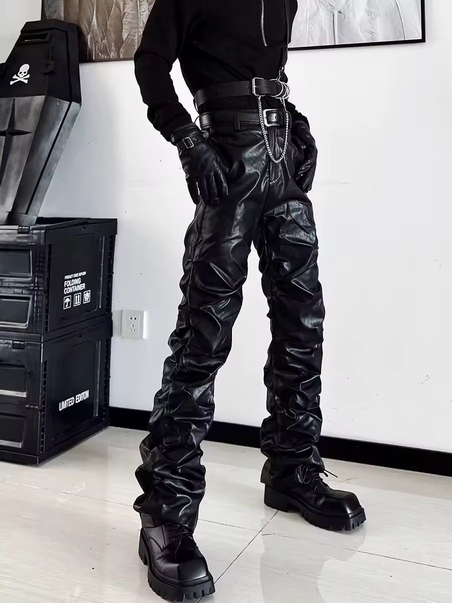 Leather Long Ruched Soft Black Pu Leather Stacked Pant Size US 30 / EU 46 - 1 Thumbnail