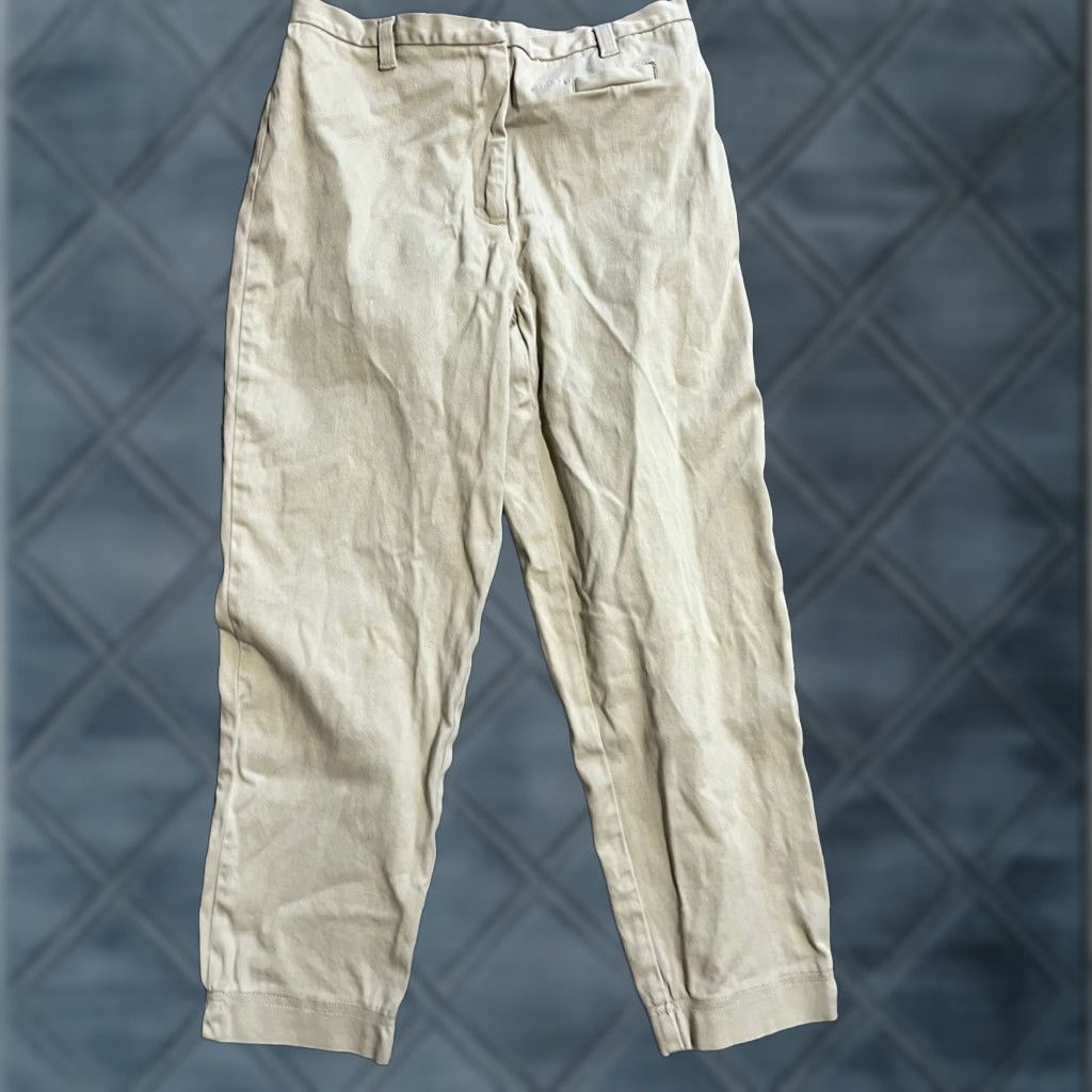 Loft VINTAGE LOFT Ann Taylor Pants 4P Petite Beige Twill 98% Cotton 2% Spandex Capri Straight Belt Loops Ankle Slits Women Size 27" / US 4 / IT 40 - 1 Thumbnail