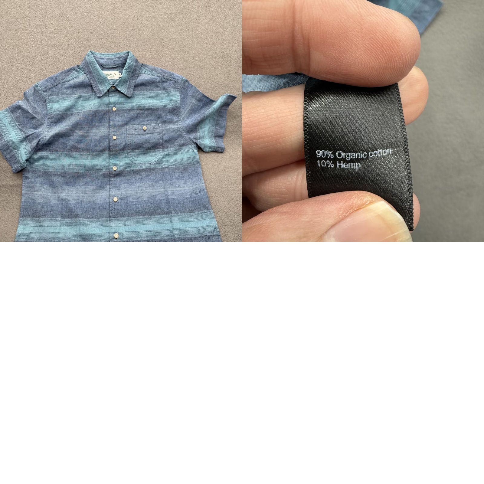 Vintage Wellen Shirt Mens Small Blue Striped Organic Cotton Hemp Short Sleeve Button Up Size US S / EU 44-46 / 1 - 8 Thumbnail