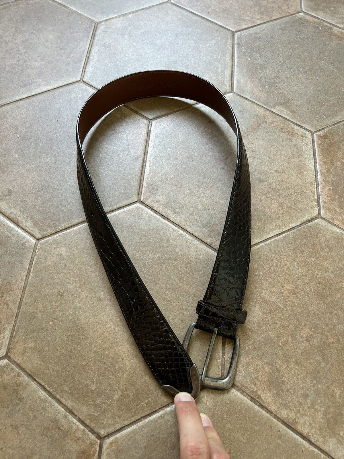 RALPH LAUREN ALLIGATOR BELT LEATHER SILVER BUCKLE