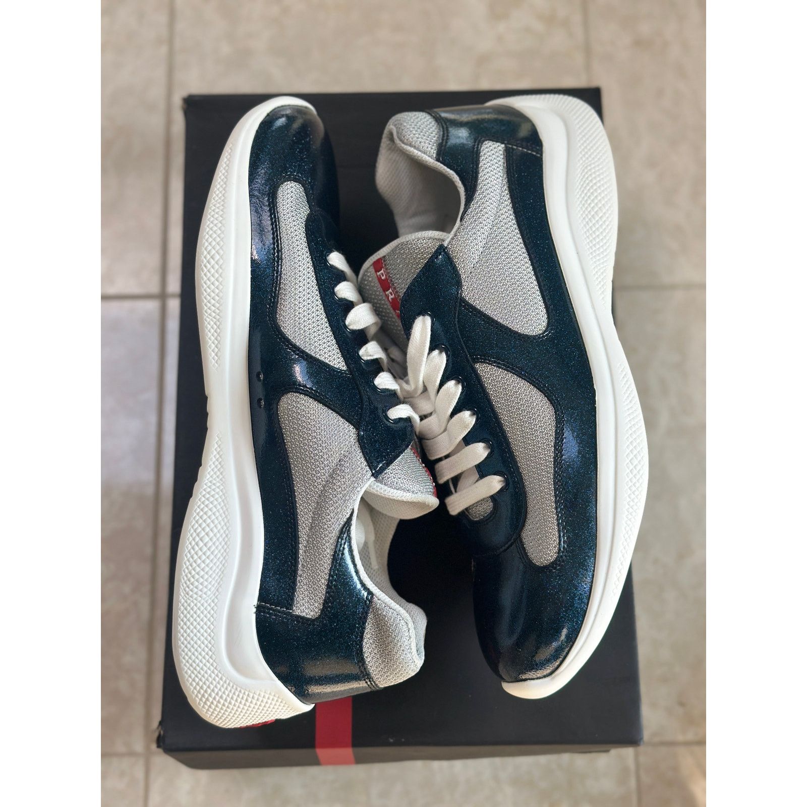 Prada America's Cup Sneakers Blue Glitter Detail Size 10Uk