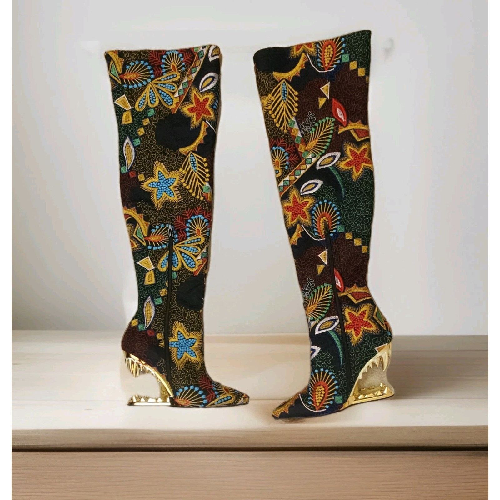 Other Privileged Andrily Thigh High Boots Unique Peep Toe Heel Size US 7 / IT 37 - 9 Thumbnail