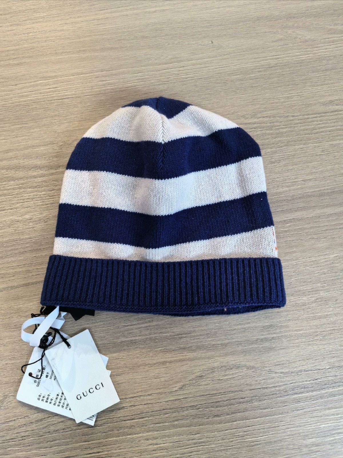 Gucci Gucci Blue Striped Wool Knit Beanie Hat with Tiger Head Size ONE SIZE - 3 Thumbnail