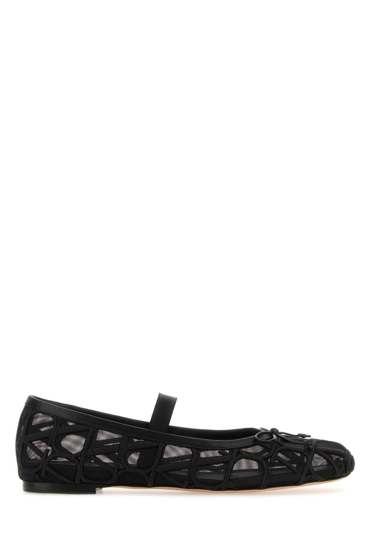 image of Valentino Garavani Toile Iconographe And Mesh Ballerinas Shoes in Black, Women's (Size 7)