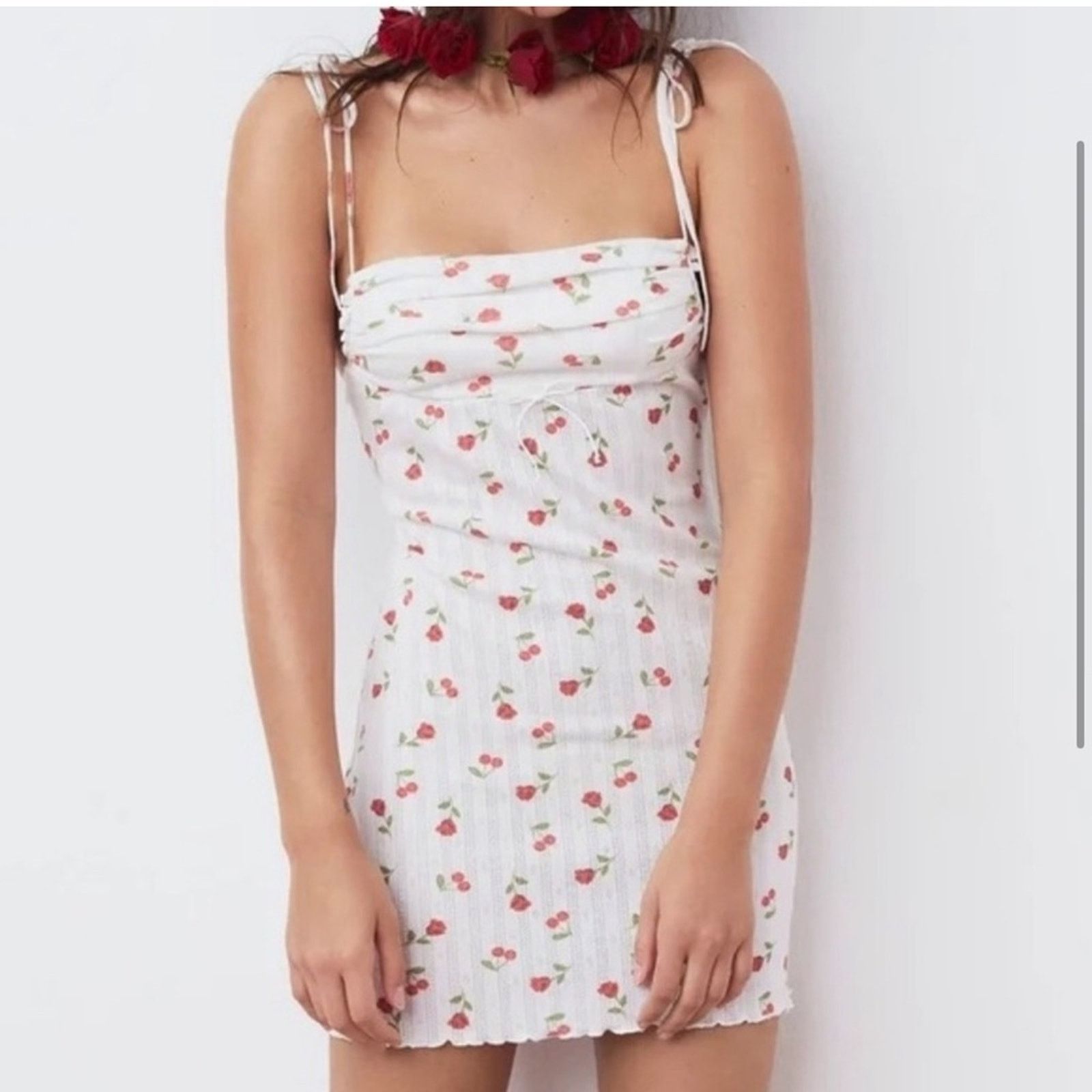 For Love & Lemons For Love & Lemons Cherry Roses Pointelle Mini Dress - XXS Size XXS / US 00 / IT 34 - 1 Thumbnail