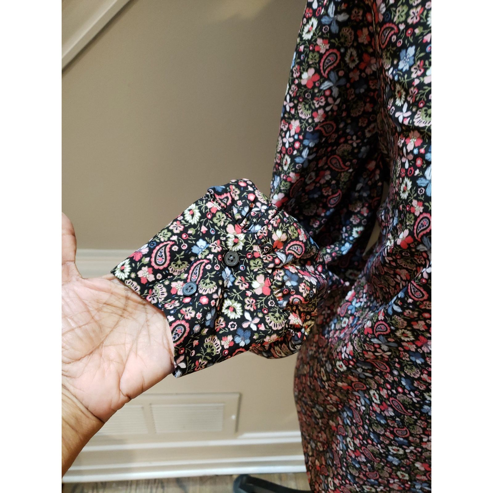 Loft LOFT Plus Blouse Women 16 Black Floral Paisley Long Sleeve Size XXL / US 16-18 / IT 52-54 - 5 Thumbnail