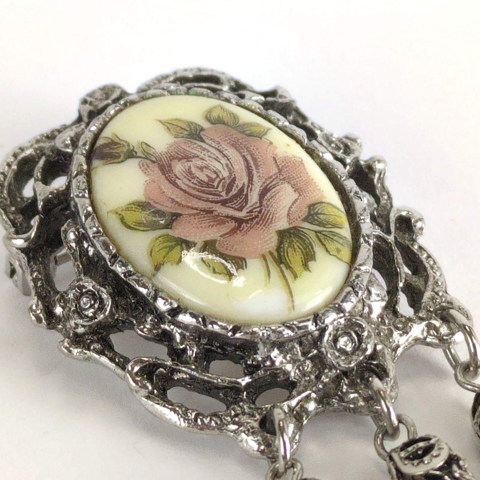 Vintage Vintage Victorian Revival Rose Cameo Brooch Pin with Tassels Size ONE SIZE - 7 Thumbnail