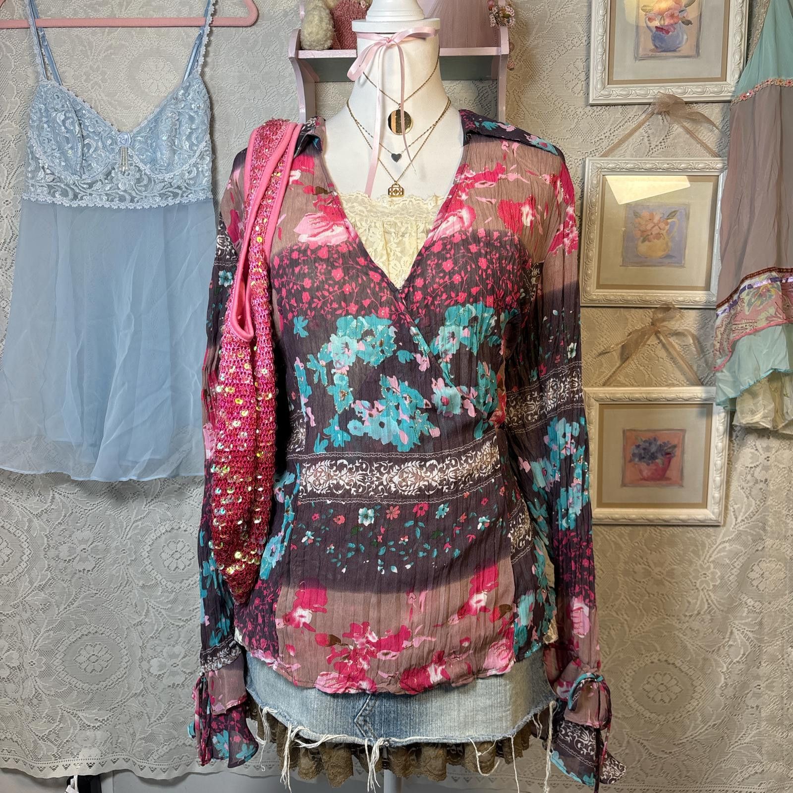 Other vintage silky fairy core floral blouse Size XL / US 12-14 / IT 48-50 - 1 Thumbnail