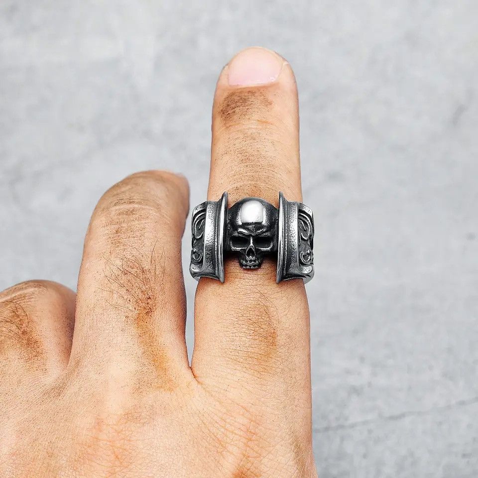 Jewelry × Vintage Skull Men Rings 316L Stainless Steel Rune Skeleton Size ONE SIZE - 3 Thumbnail