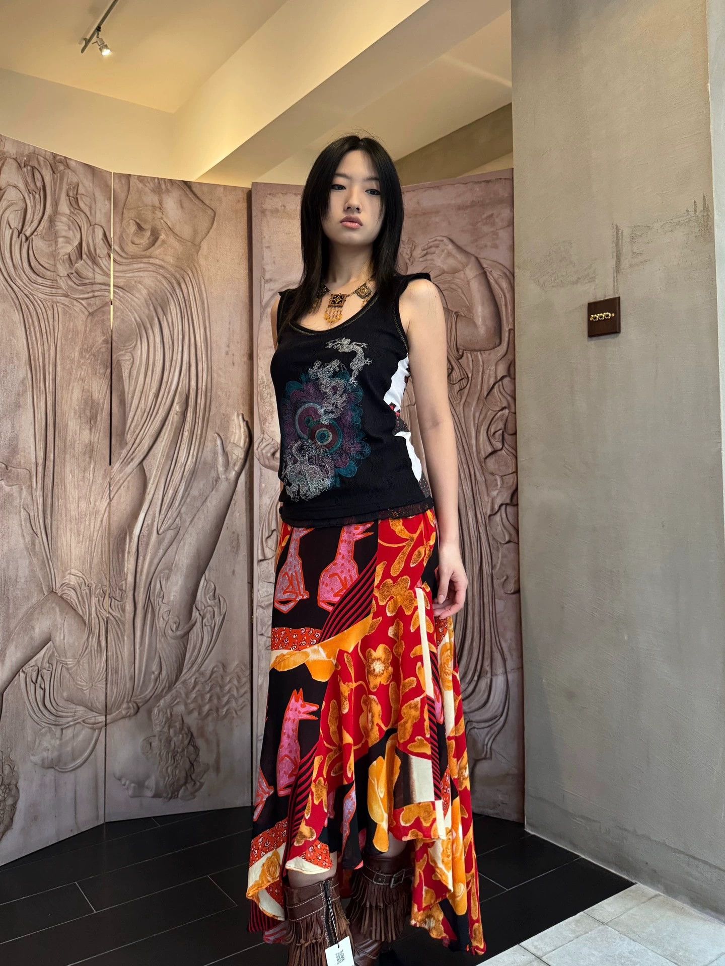 Other French Brand Color - Printed Irregular Hem Silk Skirt Size 26" / US 2 / IT 38 - 5 Thumbnail