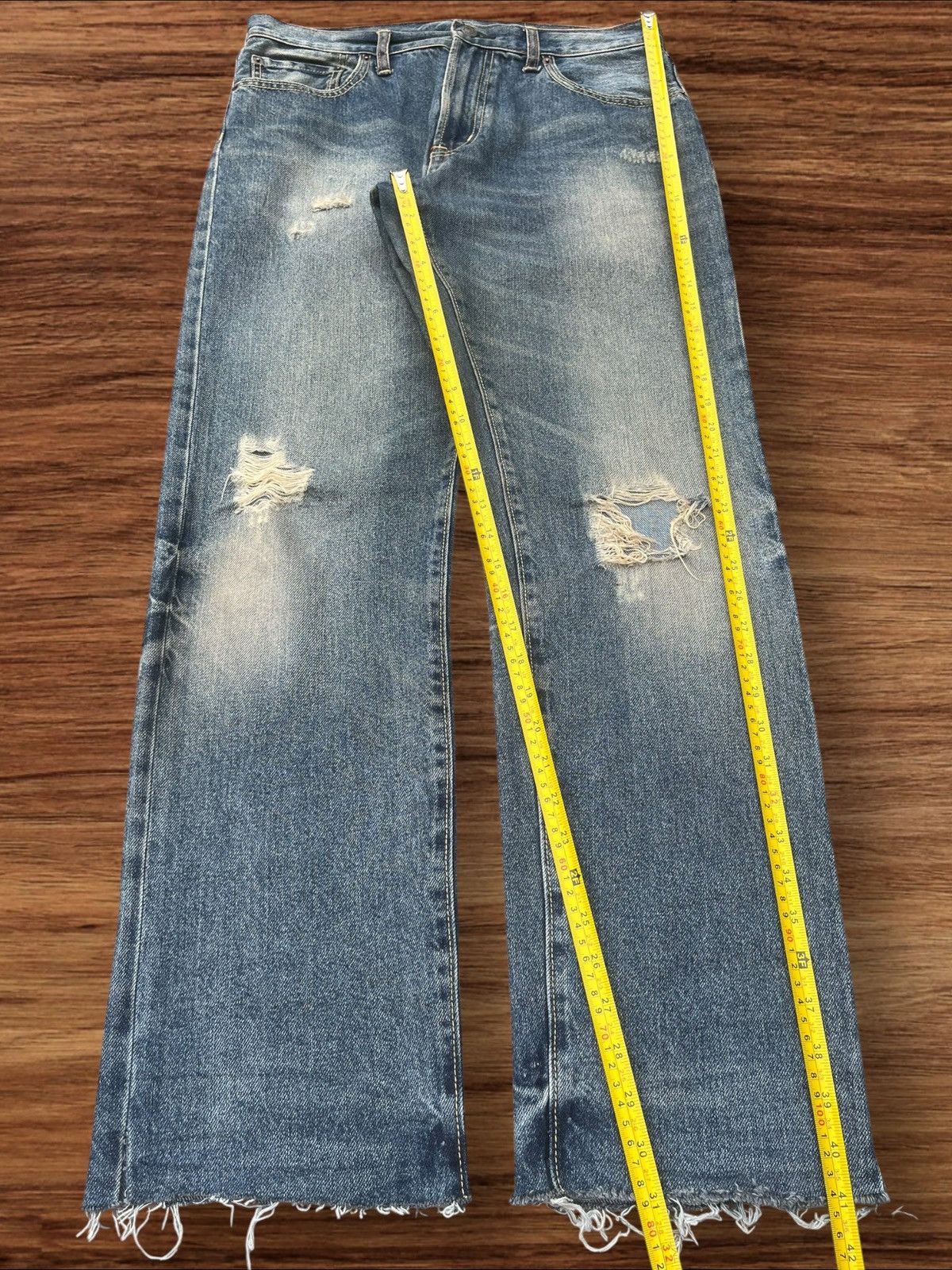 Japanese Brand Vintage Japanese Brand GU Distress Frayed Leg Blue Wash Jean Size US 32 / EU 48 - 10 Thumbnail