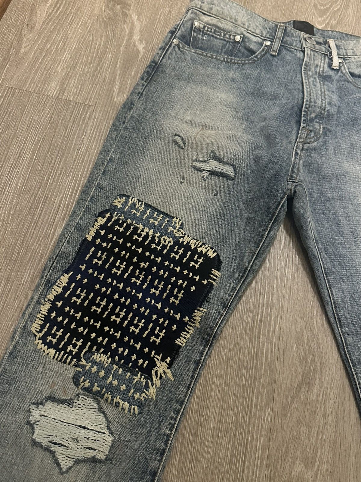 Other Abrand Distressed Patchwork Light Wash Denim Jeans Size US 32 / EU 48 - 1 Thumbnail