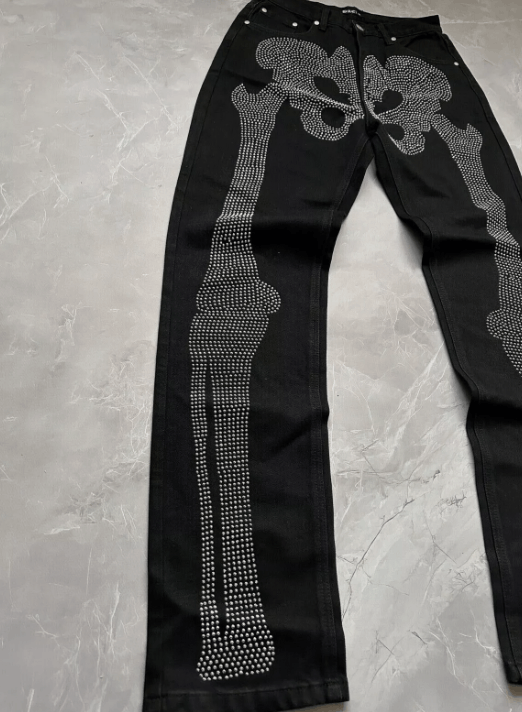 Other Vintage Ed Hardy Style Rhinestones Skeleton Jeans Size US 32 / EU 48 - 4 Thumbnail