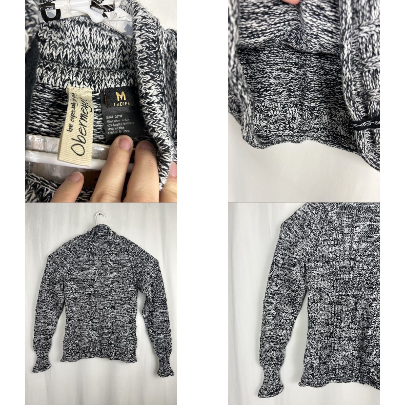 Obermeyer Obermeyer Womens Pullover Sweater Mock Neck Knit Cotton Blend Black White Medium Size M / US 6-8 / IT 42-44 - 8 Thumbnail