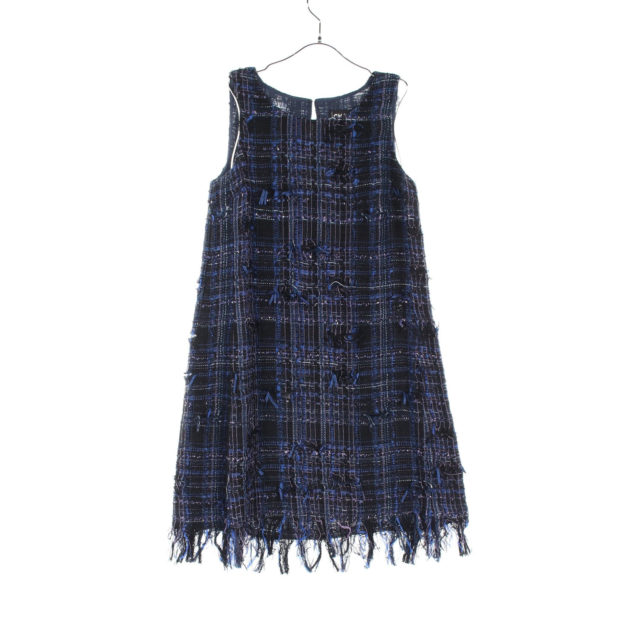 Chanel Chanel Coco Mark Tweed One Piece No Sleeve Cotton Silk Navy Multicolor Size ONE SIZE - 1 Thumbnail