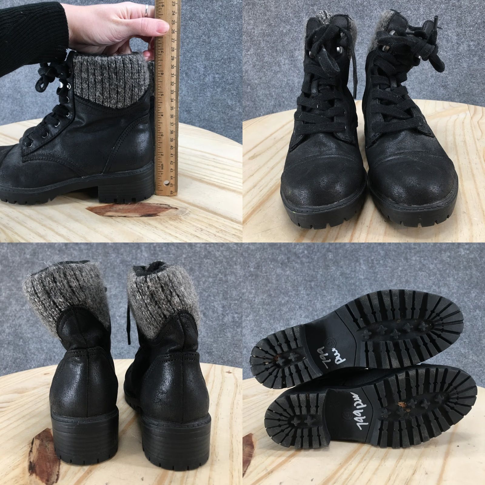Vintage Universal Thread Boots Womens 6 Cap Toe Winter Ankle Bootie Black Faux Leather Size ONE SIZE - 8 Thumbnail