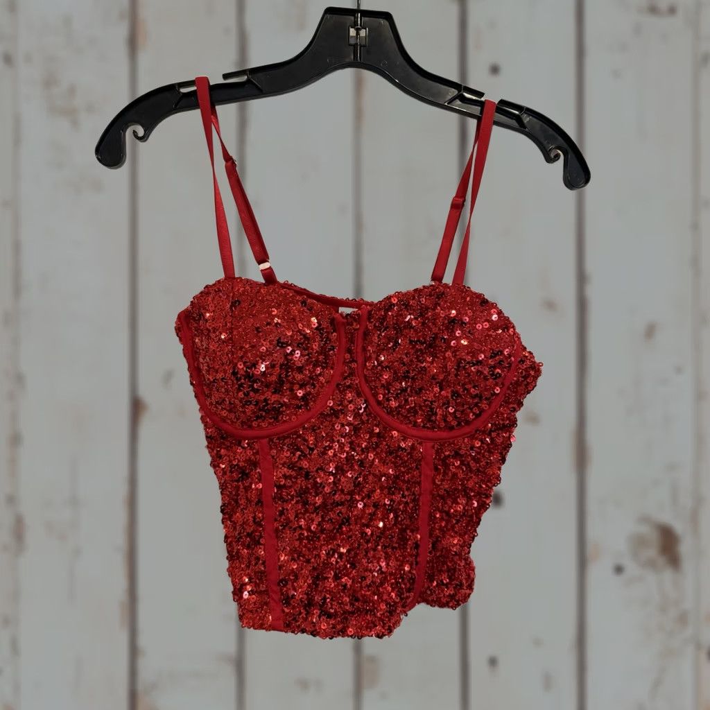 Vintage No Boundaries Women's Tank Sequin Corset Bustier Red M Evening Party Size M / US 6-8 / IT 42-44 - 1 Thumbnail