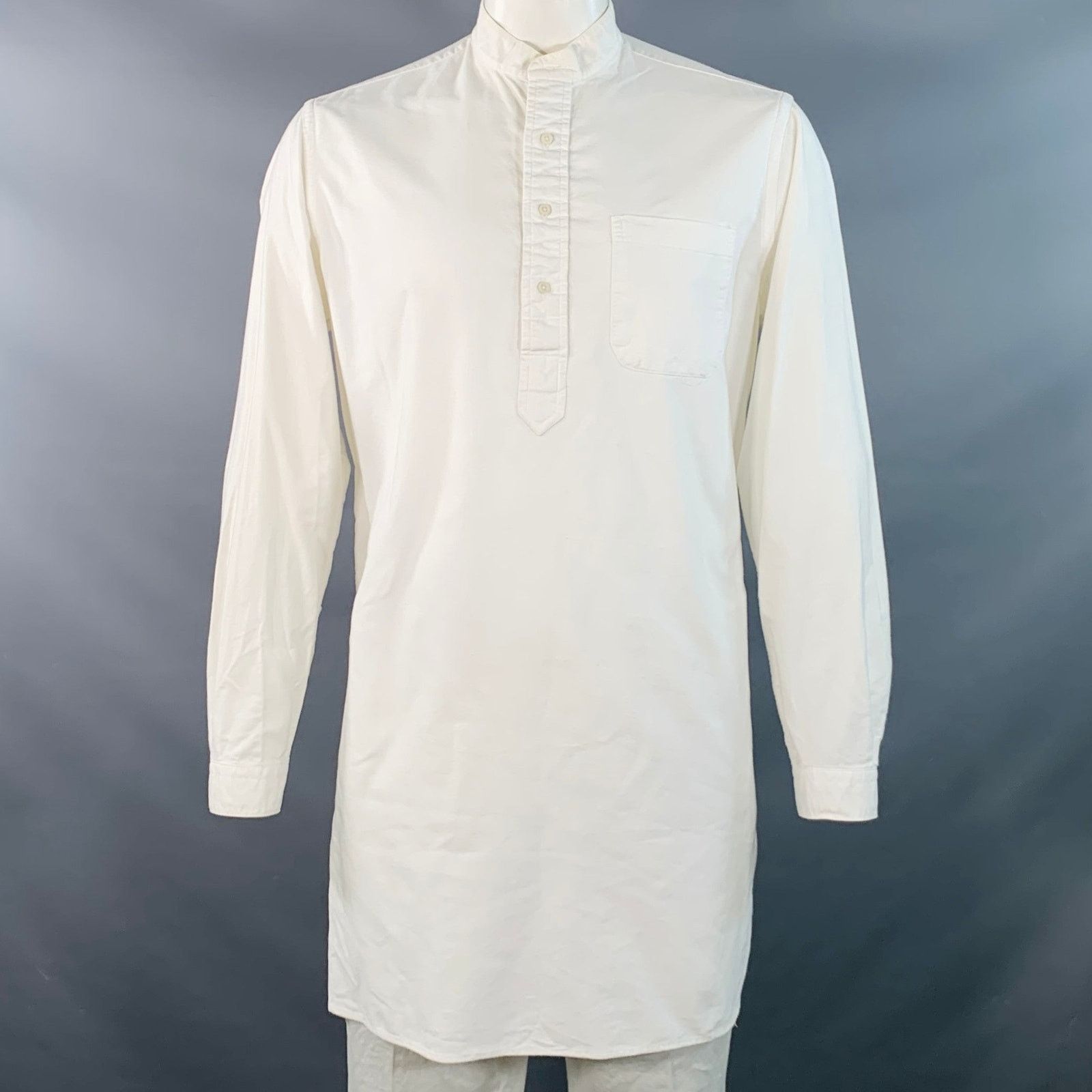 Other L White Cotton Half Placket One Pocket Long Sleeve Shirt Size US L / EU 52-54 / 3 - 1 Thumbnail