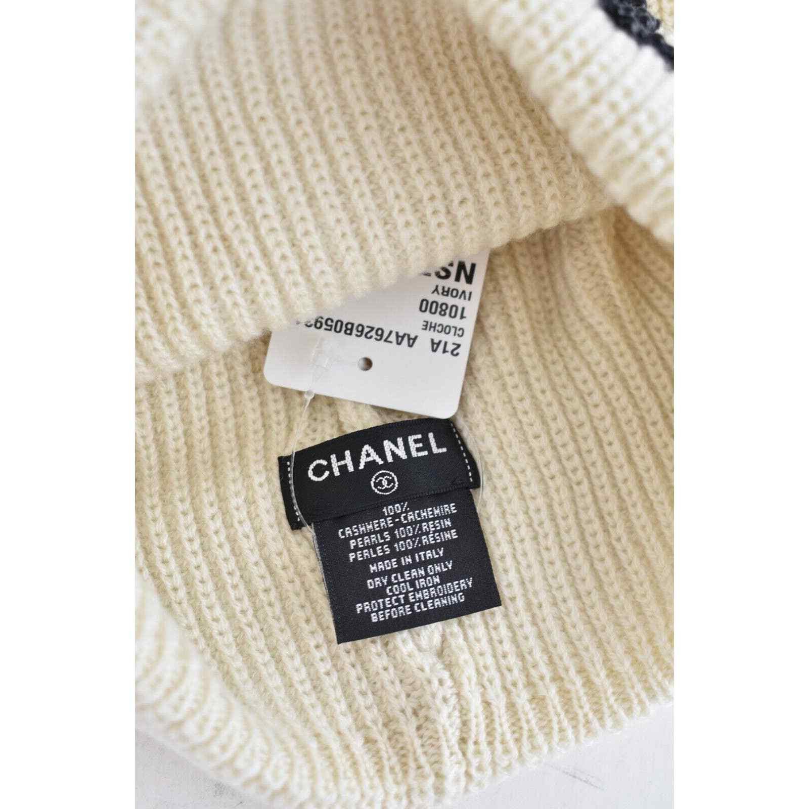 Chanel Chanel Black Pearl White CC Script Logo Beanie Winter Hat Size ONE SIZE - 7 Thumbnail