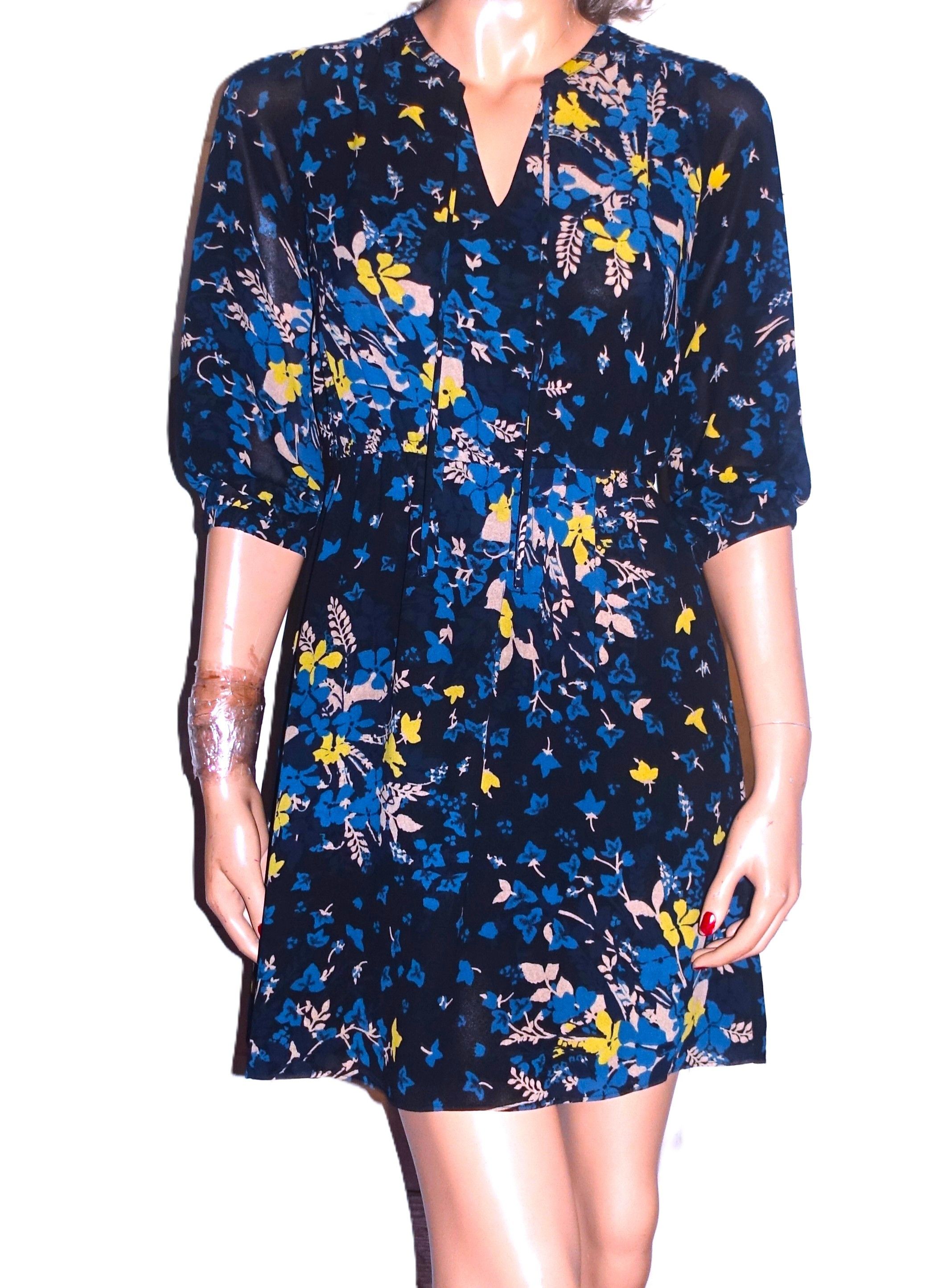 Loft Ann Taylor Loft Blue Gold Shirt Dress Petite XS Size XS / US 0-2 / IT 36-38 - 1 Thumbnail