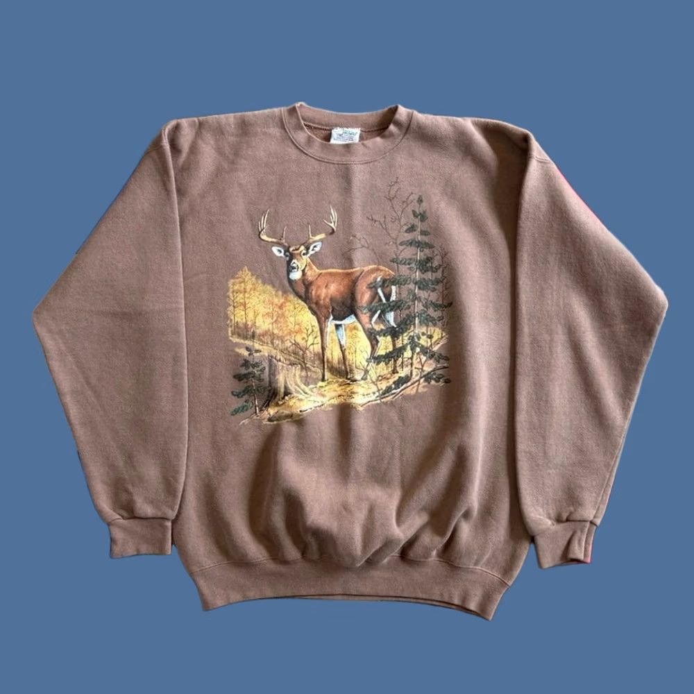 Vintage VINTAGE 90s Deer Nature Outdoor Sweatshirt XL Brown USA Mens Size US XL / EU 56 / 4 - 1 Thumbnail
