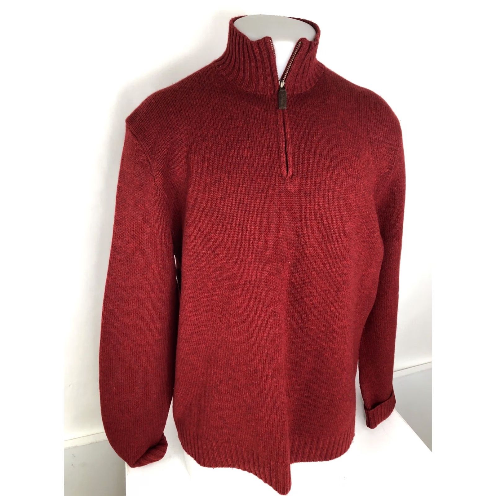Vintage Polo Ralph Lauren Sweatshirt / Sweater Zip Neck 100% Wool Mens XL Dark Red Pullover Size US XL / EU 56 / 4 - 3 Thumbnail