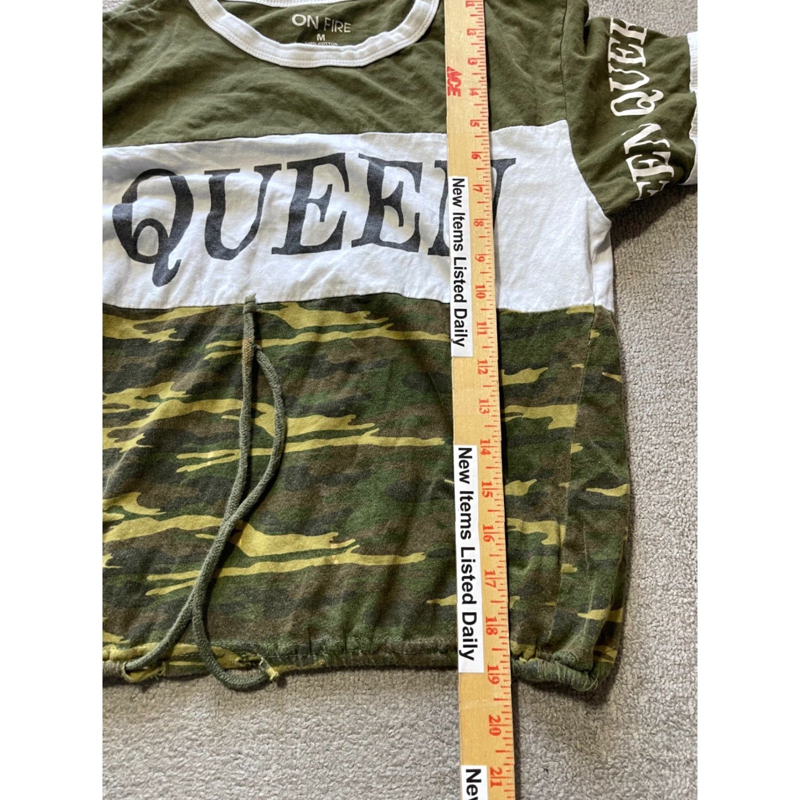 Vintage On Fire Graphic Tee Shirt Womens M "Queen" Camo Short Sleeve Top Size XL / US 12-14 / IT 48-50 - 2 Thumbnail