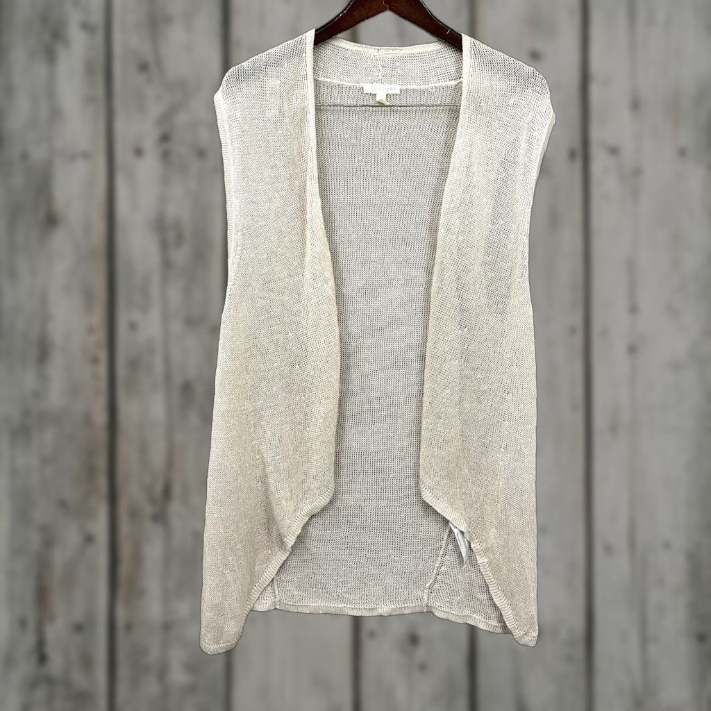 Eileen Fisher Vest Sweater Womens M Beige Open-Knit Sheer