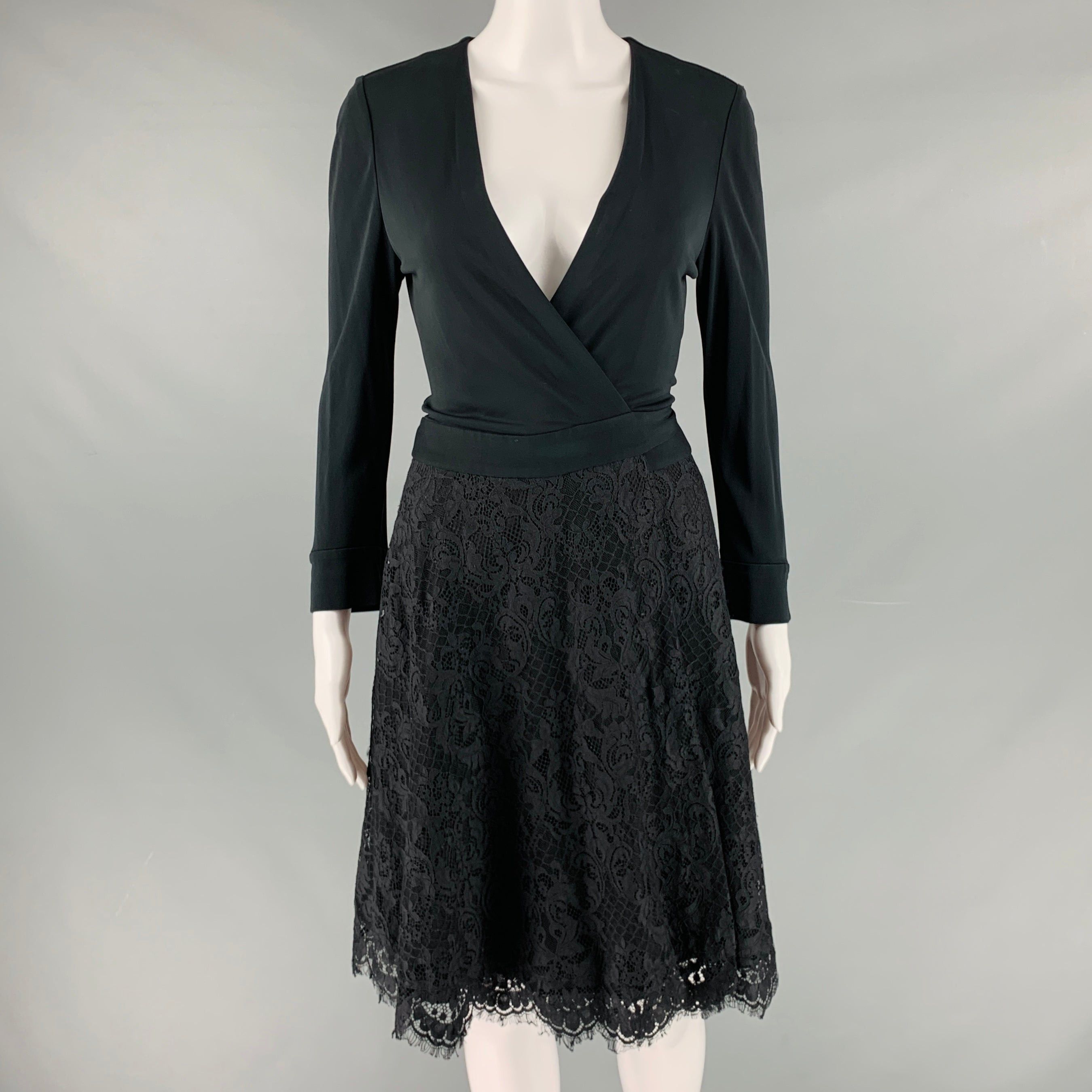 image of Diane Von Furstenberg Black Nylon Lace Wrap Dress, Women's (Size Small)