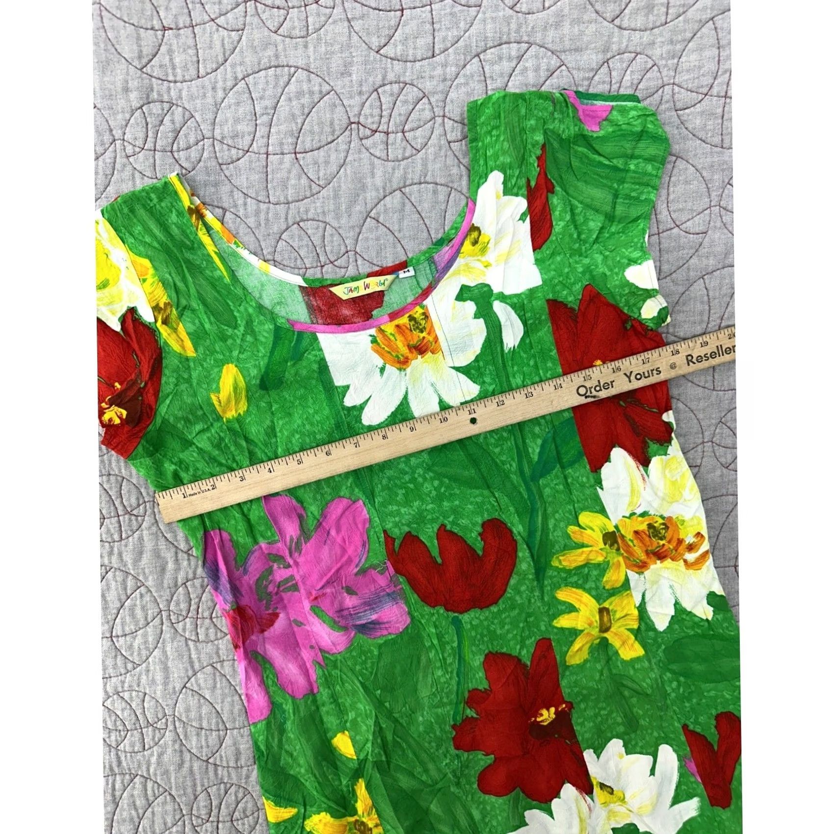 Jams World Jams World Dress Women's Medium Green Red Floral Hawaiian Tropical Size M / US 6-8 / IT 42-44 - 7 Thumbnail
