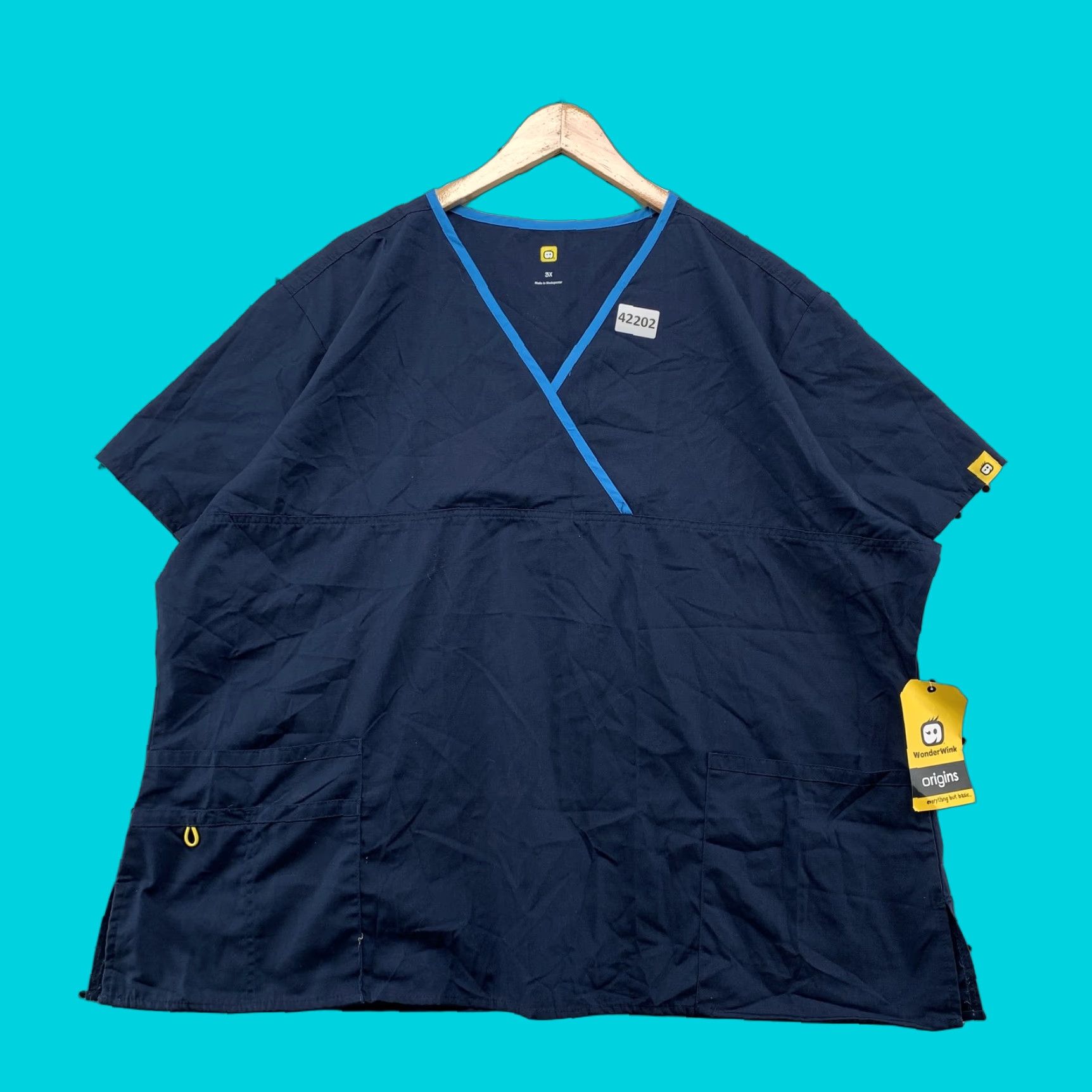 Vintage WonderWink Shirt Womens 3X Navy Blue Yellow V-Neck Size XXL / US 16-18 / IT 52-54 - 1 Thumbnail