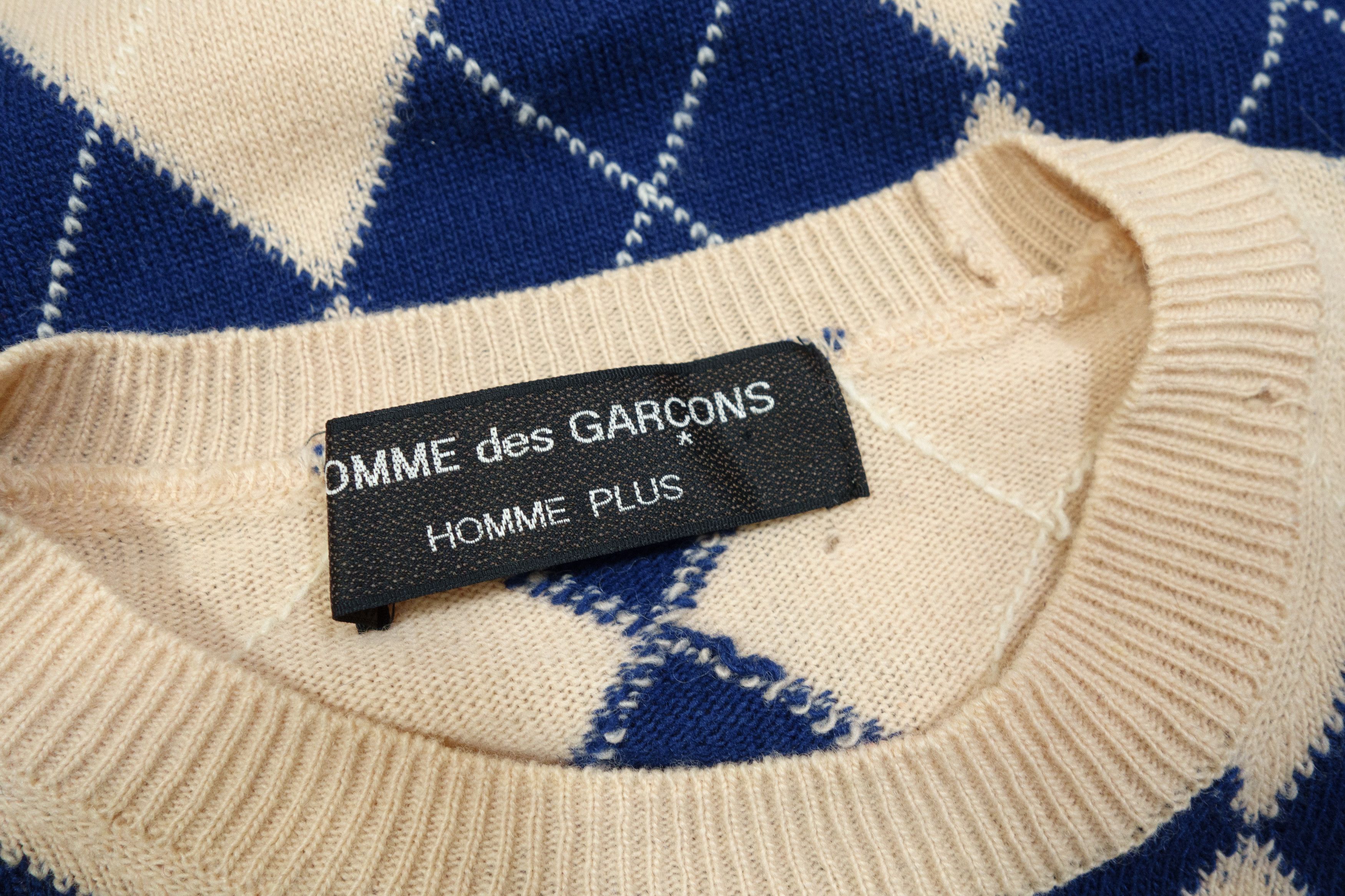 Comme des Garcons Homme Plus 2000 Argyle Stripes Distressed Wool Blend Vest Vintage Size US M / EU 48-50 / 2 - 7 Thumbnail