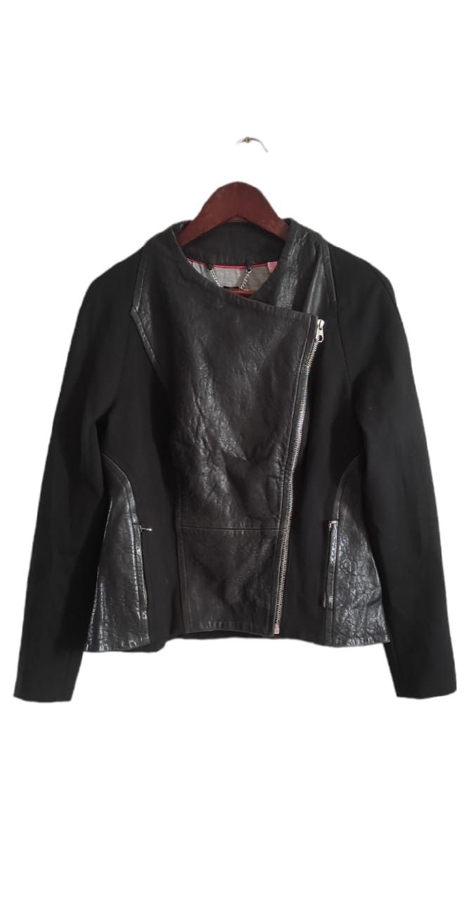 Image of Leather Jacket x Moto Ted Baker Black Leather Lambskin Moto Zip Collar Jacket, Women's (Size Small)