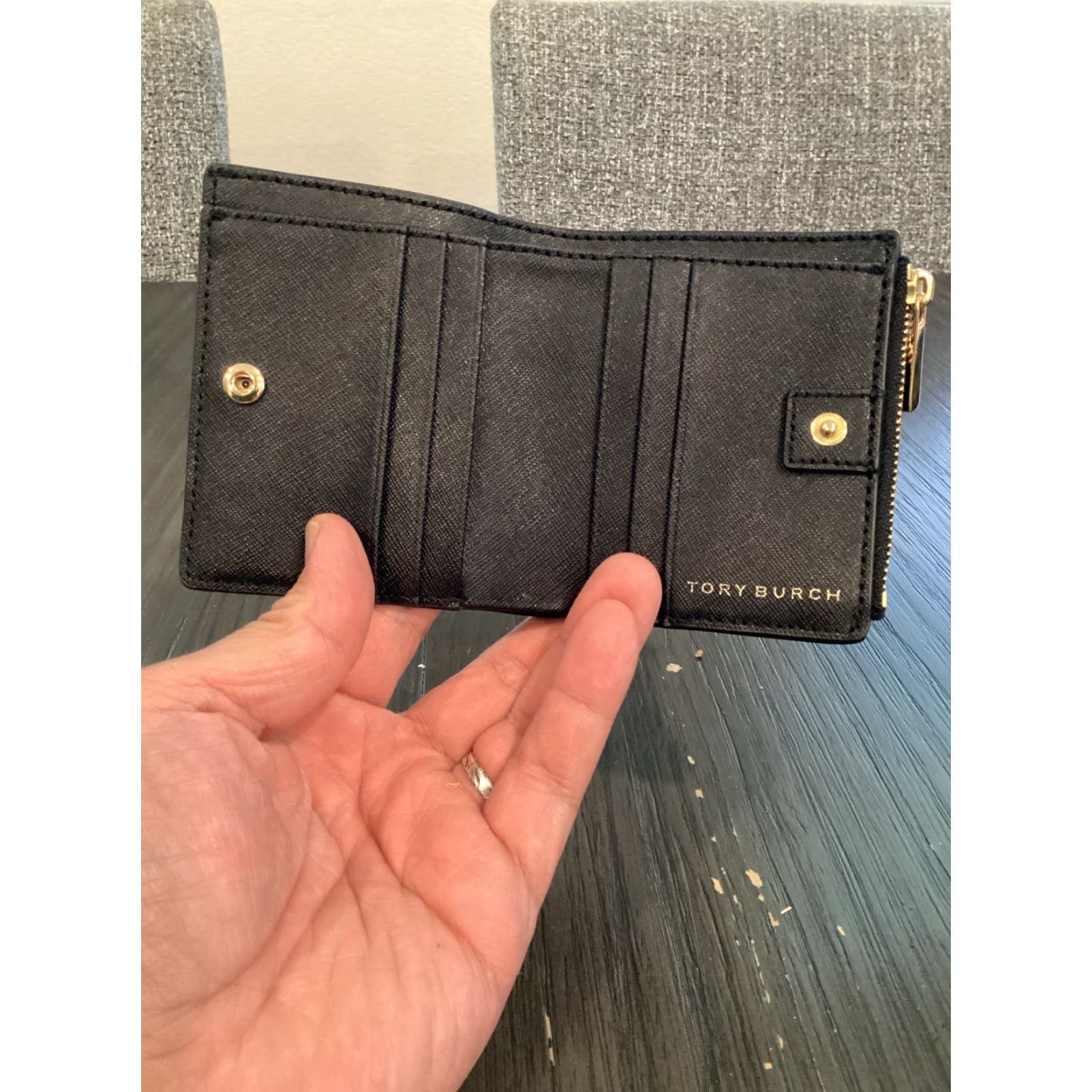 Tory Burch Tory Burch Black Logo Foldover Thin I.D., Zip Coin, Credit Card, Wallet Size ONE SIZE - 5 Thumbnail