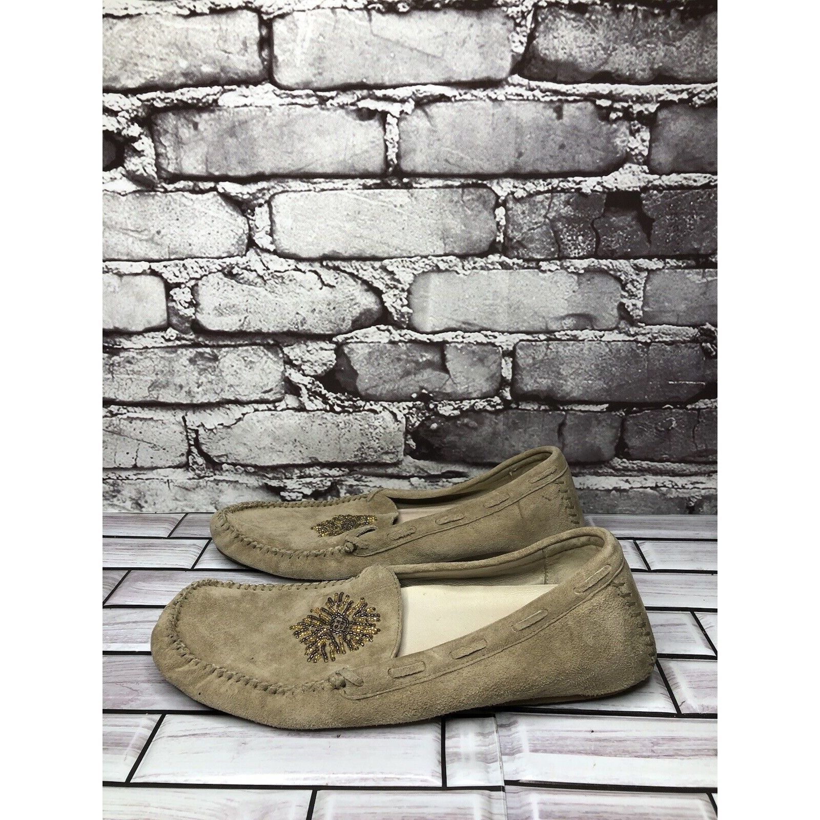 Hush Puppies Hush Puppies Beige Leather Gem Handsewn Loafers Driving Shoe Size US 7.5 / IT 37.5 - 1 Thumbnail
