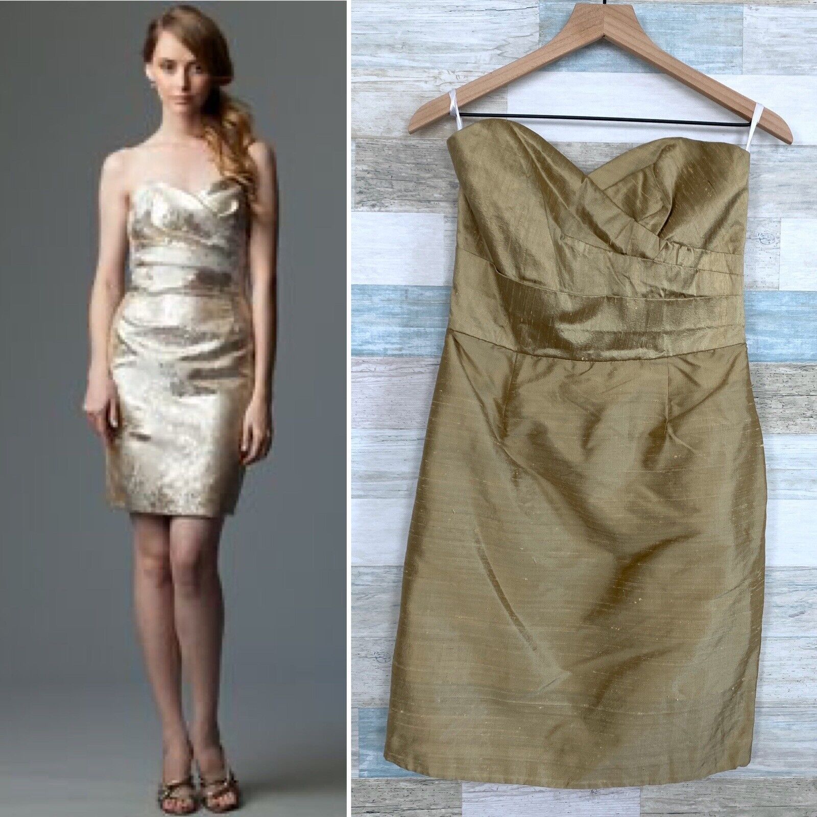 Other Siri Dupioni Pure Silk Ruched Cocktail Dress Gold Strapless Size M / US 6-8 / IT 42-44 - 1 Thumbnail