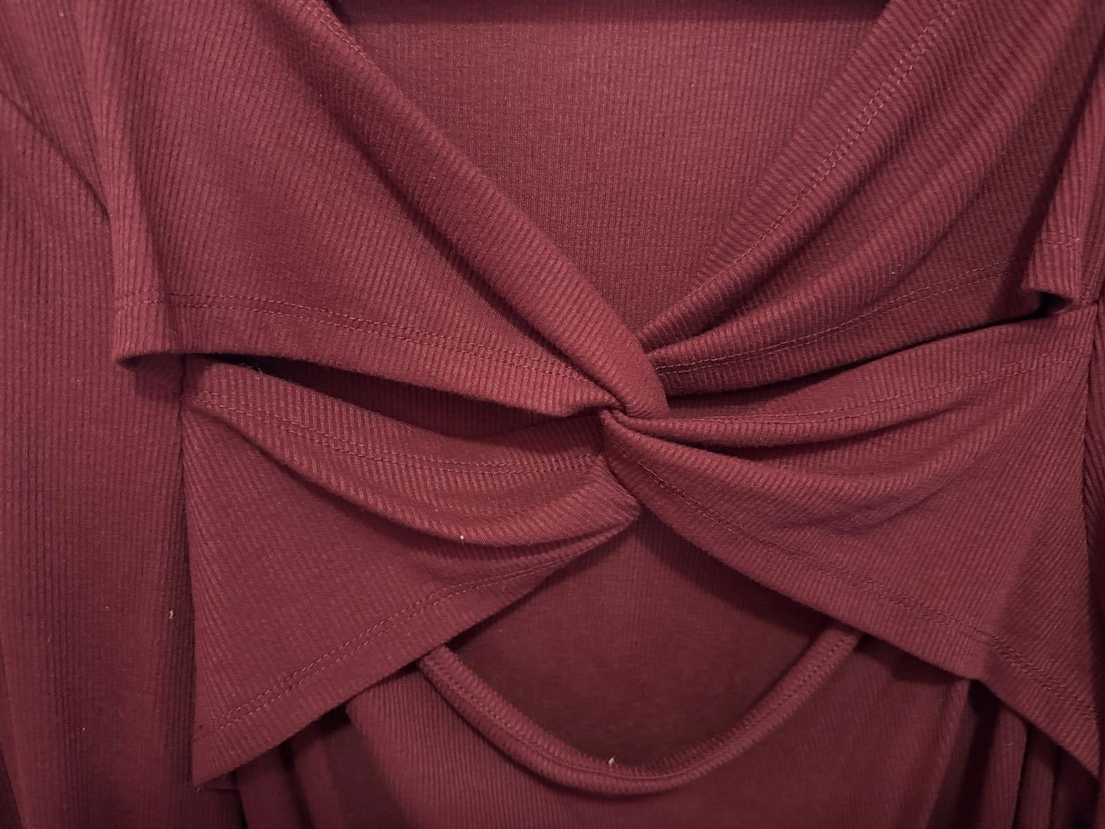 Designer Chic Burgundy Long Sleeve Top with Twist Detail Size 4XL / US 24-26 - 3 Thumbnail