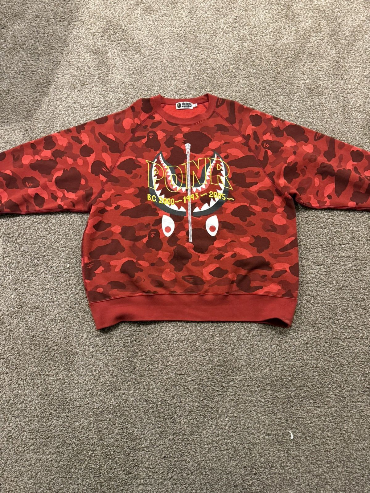 Bape Red Bape Shark Crewneck Size US XXL / EU 58 / 5 - 1 Thumbnail