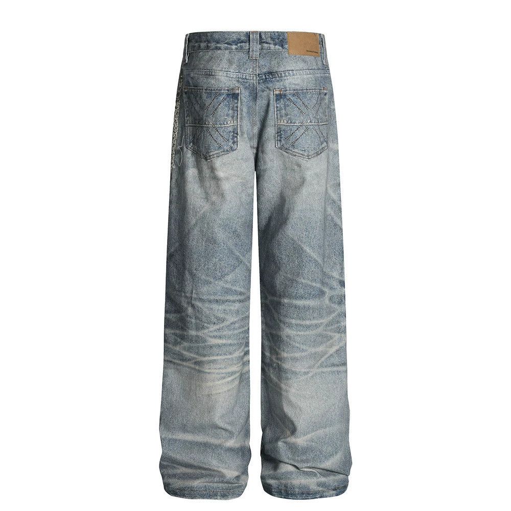Japanese Brand × Vintage Men's distressed ripple chain loose straight washed jeans Size US 32 / EU 48 - 2 Thumbnail