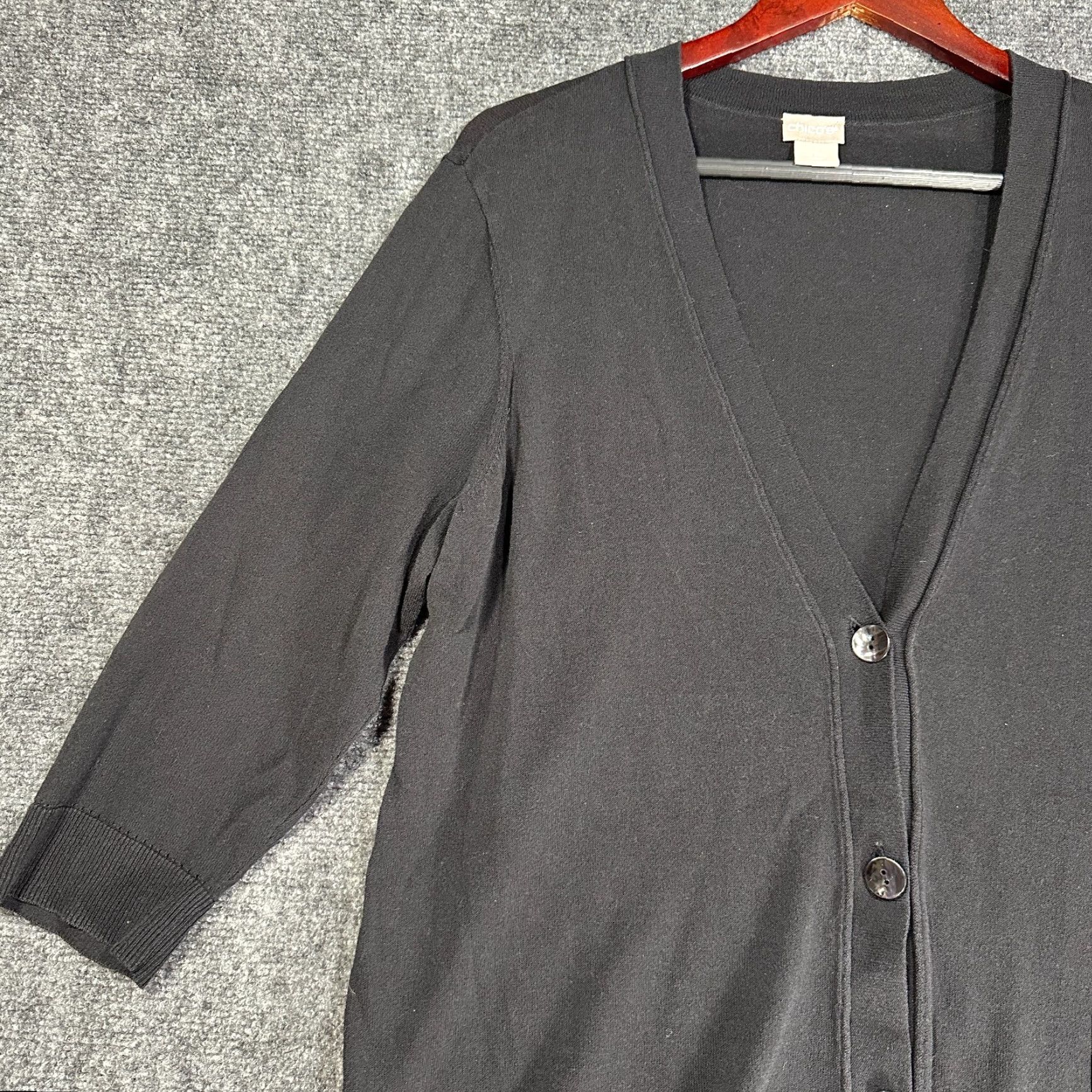 Vintage Chicos Cardigan Womens Large Black Stretch Knit Button Up 3/4 Sleeve Rib Hem Ladies Regular Small Batch of 1? Size L / US 10 / IT 46 - 4 Thumbnail