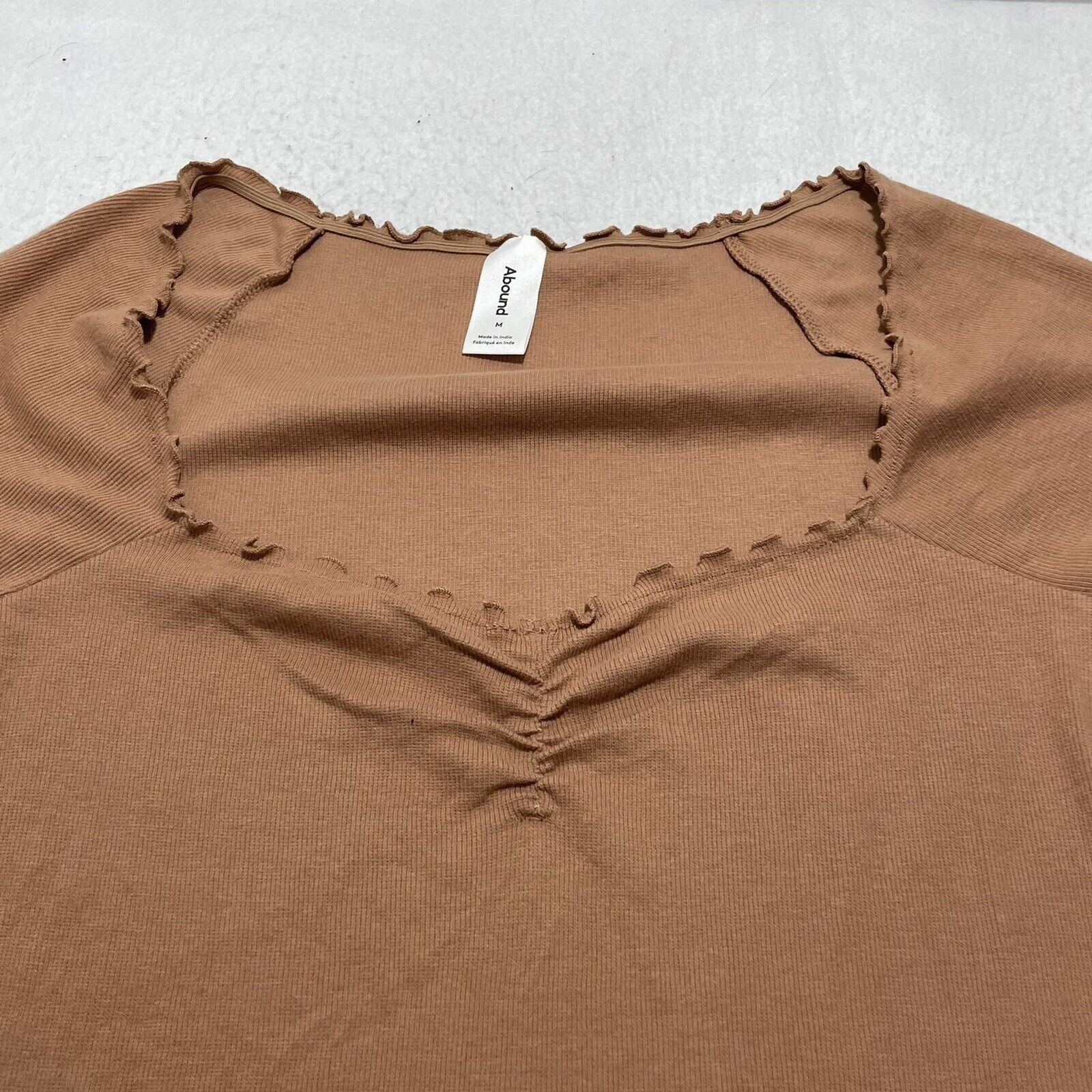 Nordstrom Abound Lettuce Edge Mini Dress Tan Ruched Organic Cotton Size M / US 6-8 / IT 42-44 - 5 Thumbnail