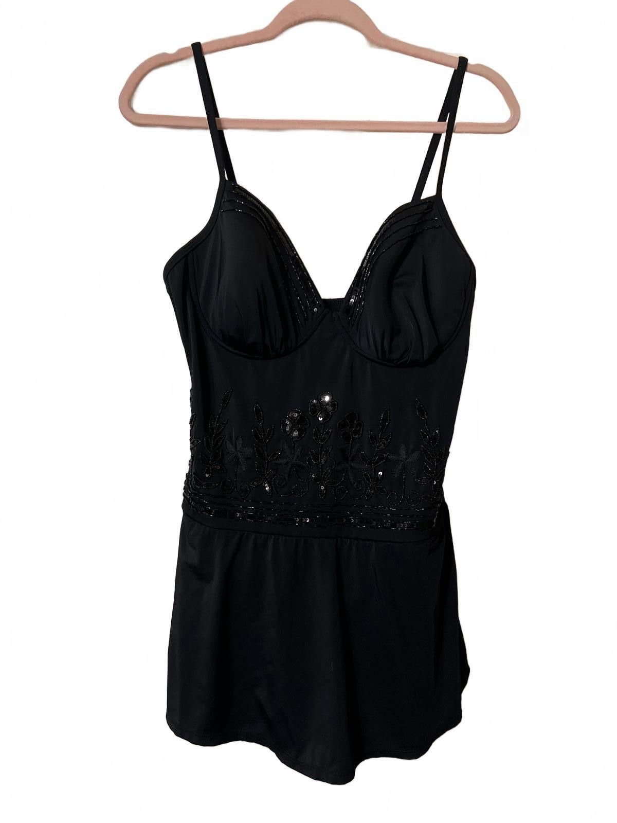 Other ShapeFX Black Embellished One-Piece Swimdress 16 plus size Size ONE SIZE - 2 Thumbnail