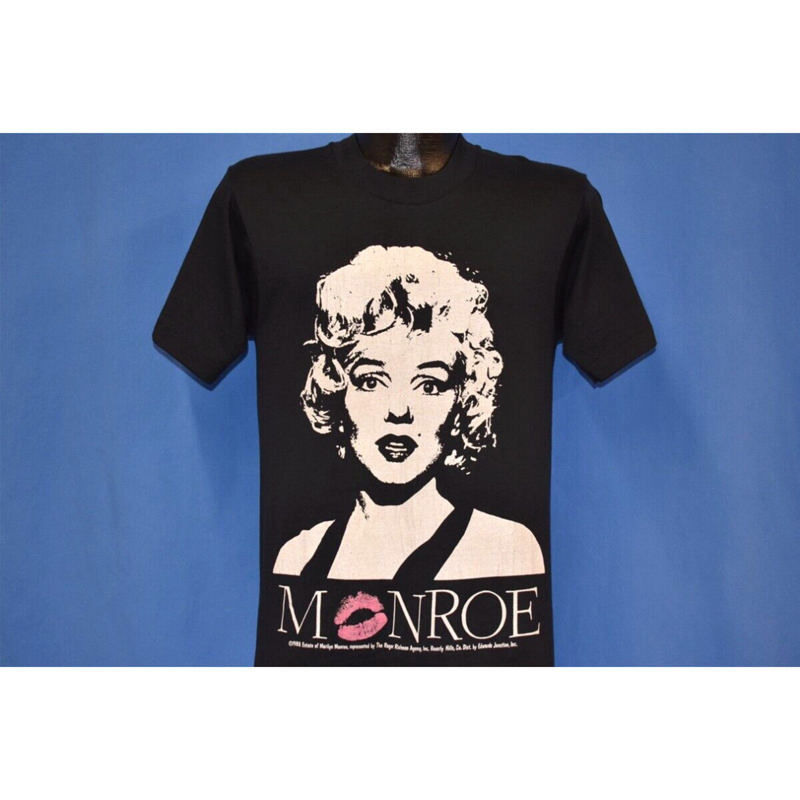 image of Screen Stars Vintage 80's Marilyn Monroe Portrait 1988 Pink Lipstick Roger Richman T-Shirt M in Whi